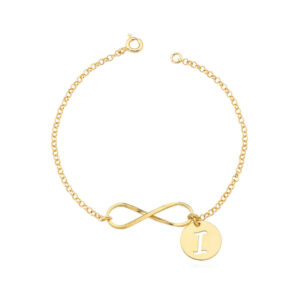 Pulseira Infinito c/ Inicial Prata 925 c/ Banho Ouro 18k