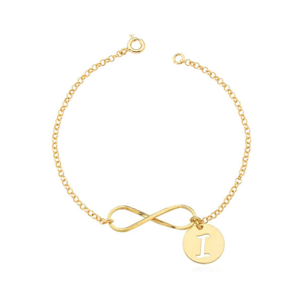 Pulseira Infinito c/ Inicial Prata 925 c/ Banho Ouro 18k