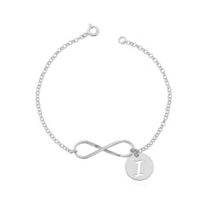 Pulseira Infinito c/ Inicial Prata 925 c/ Banho Ródio