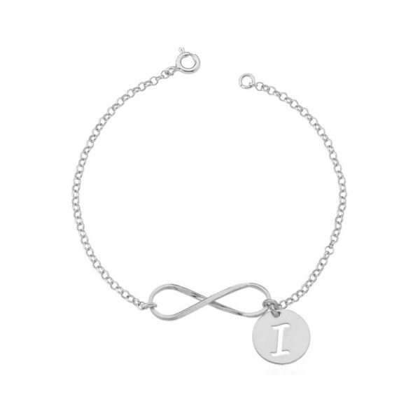 Pulseira Infinito c/ Inicial Prata 925 c/ Banho Ródio