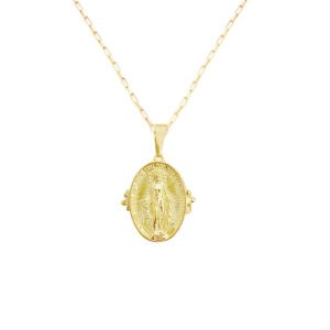 Colar Relicário Nossa Sra. das Graças Prata 925 c/ Banho Ouro 18k