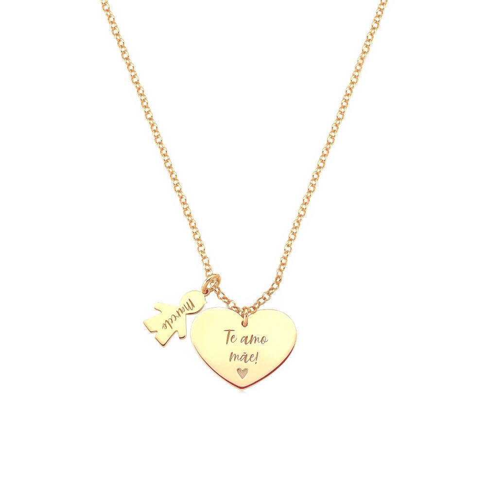 Colar Coração 1 filho(a) Prata c/ B. Ouro 18k - Imagem 2