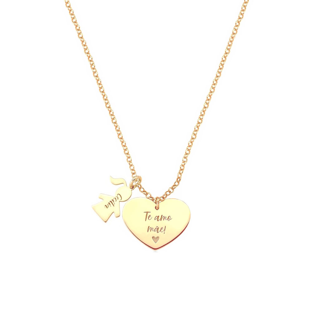 Colar Coração 1 filho(a) Prata c/ B. Ouro 18k