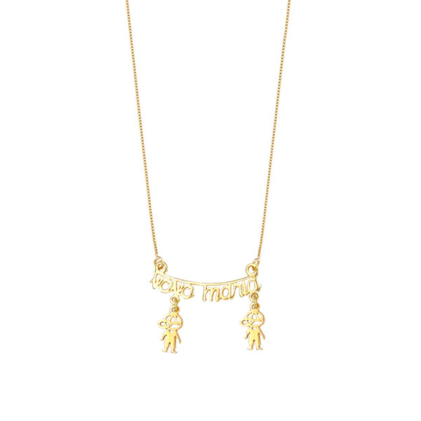 Colar Canga Vovó 2 Netos(as) Prata c/ Banho Ouro 18k