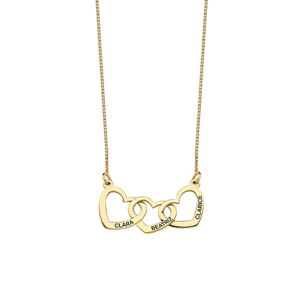 Colar 3 Corações Prata 925 c/ Ouro 18k