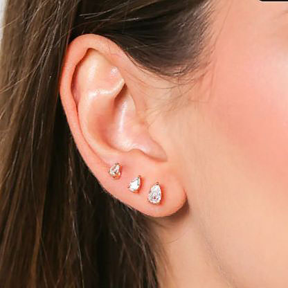 Trio Brincos Gotinhas Banho Ouro 18k - Imagem 2