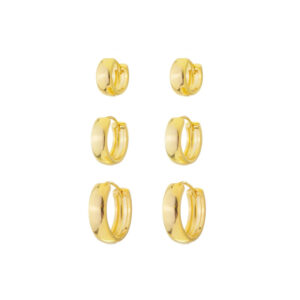 Trio Brincos Argola Lisa Banho Ouro 18k