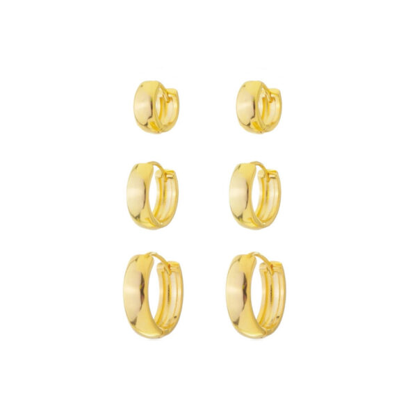 Trio Brincos Argola Lisa Banho Ouro 18k