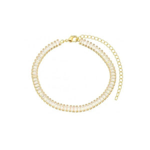 Pulseira Riviera Zircônias Baguete Banho Ouro 18k