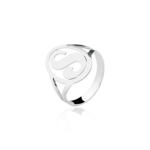 Anel Oval com Letra Inicial Prata 925